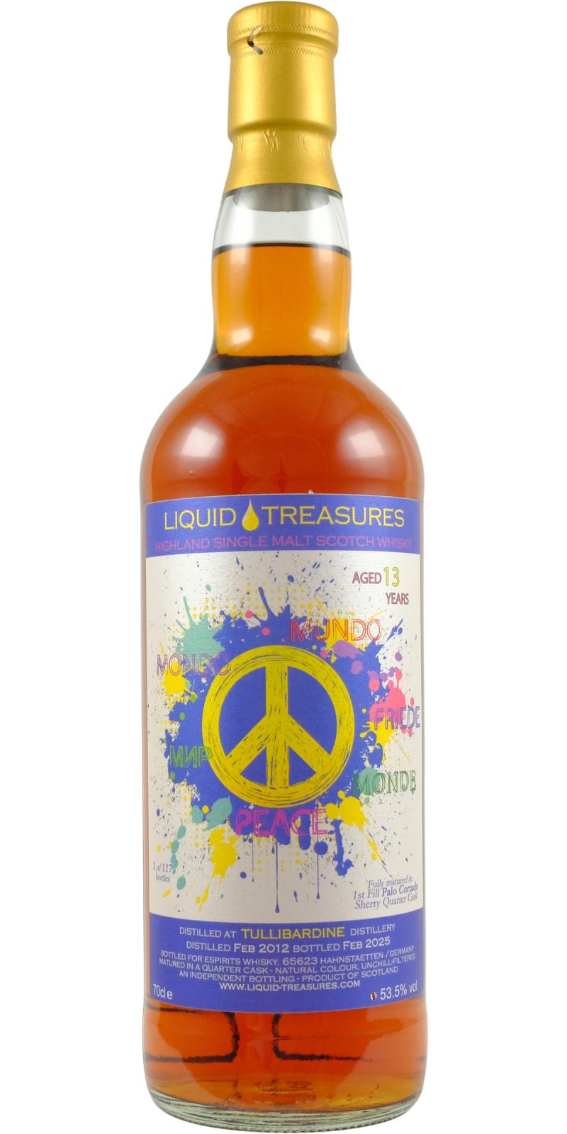 Liquid Treasures 2012 Tullibardine 13 Year Old Single Malt Scotch Whisky