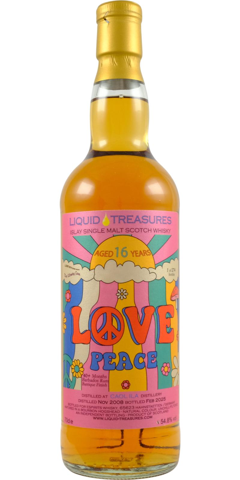 Liquid Treasures 2008 Caol Ila 16 Year Old Rum Finish Single Malt Scotch Whisky