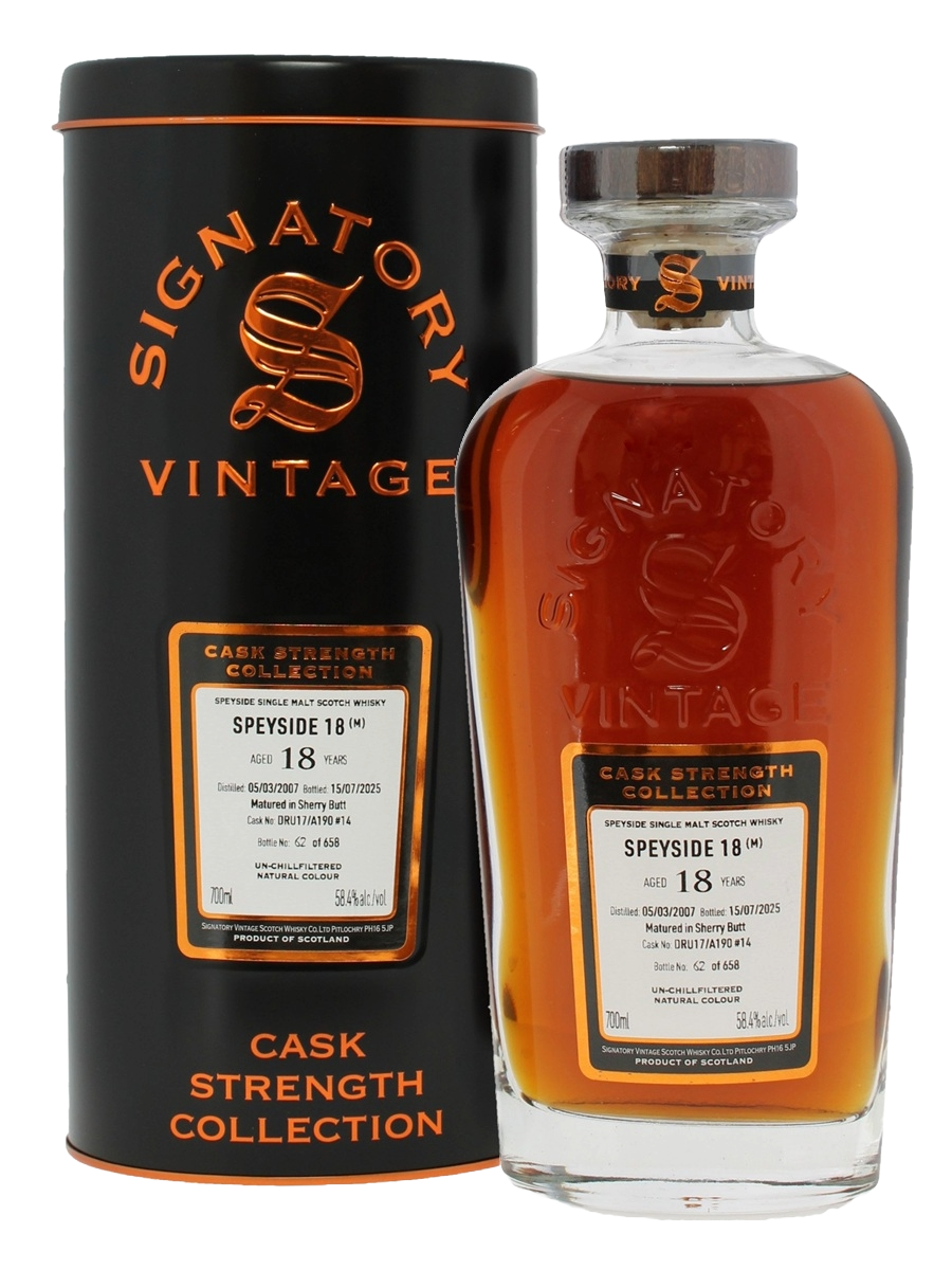 Signatory Vintage 2007 Speyside (M) 18 Year Old Sherry Butt Single Cask Single Malt Scotch Whisky