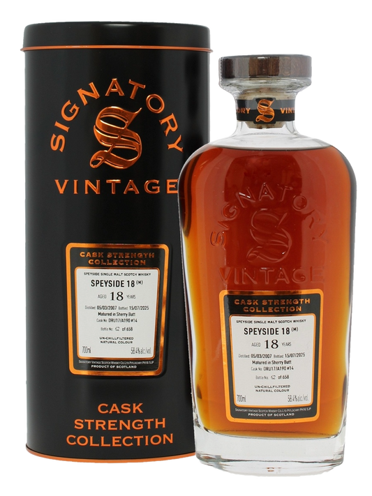 Signatory Vintage 2007 Speyside (M) 18 Year Old Sherry Butt Single Cask Single Malt Scotch Whisky
